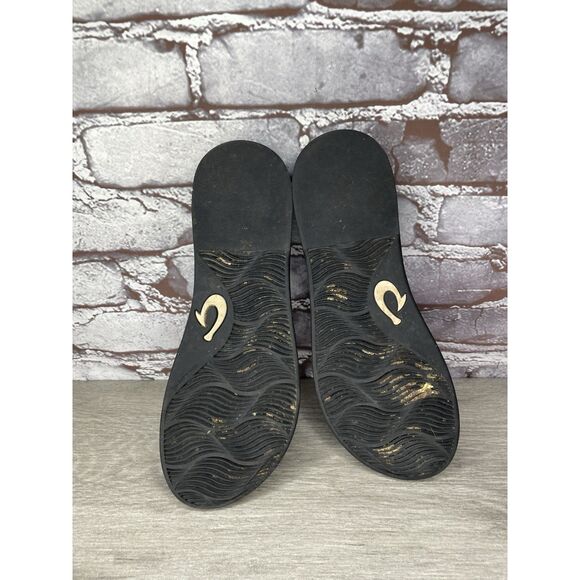 OluKai La'i Slide Black Leather Leopard Beach Sandals Women Sz 8M US/38EU - Picture 15 of 16